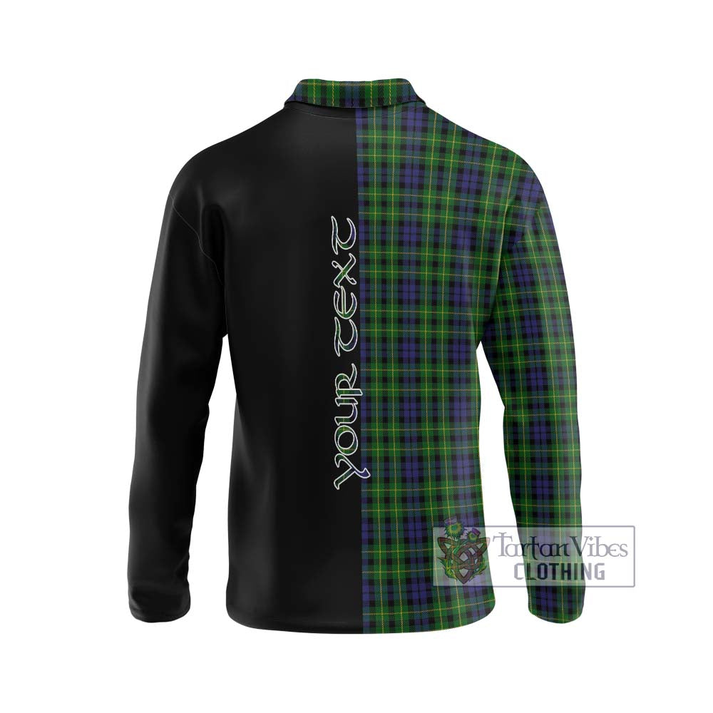 Campbell of Breadalbane Tartan Long Sleeve Polo Shirt with Family Crest and Half Of Me Style - Tartanvibesclothing Shop