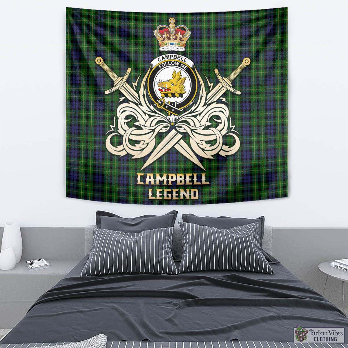 Tartan Vibes Clothing Campbell of Breadalbane Tartan Tapestry with Clan Crest and the Golden Sword of Courageous Legacy