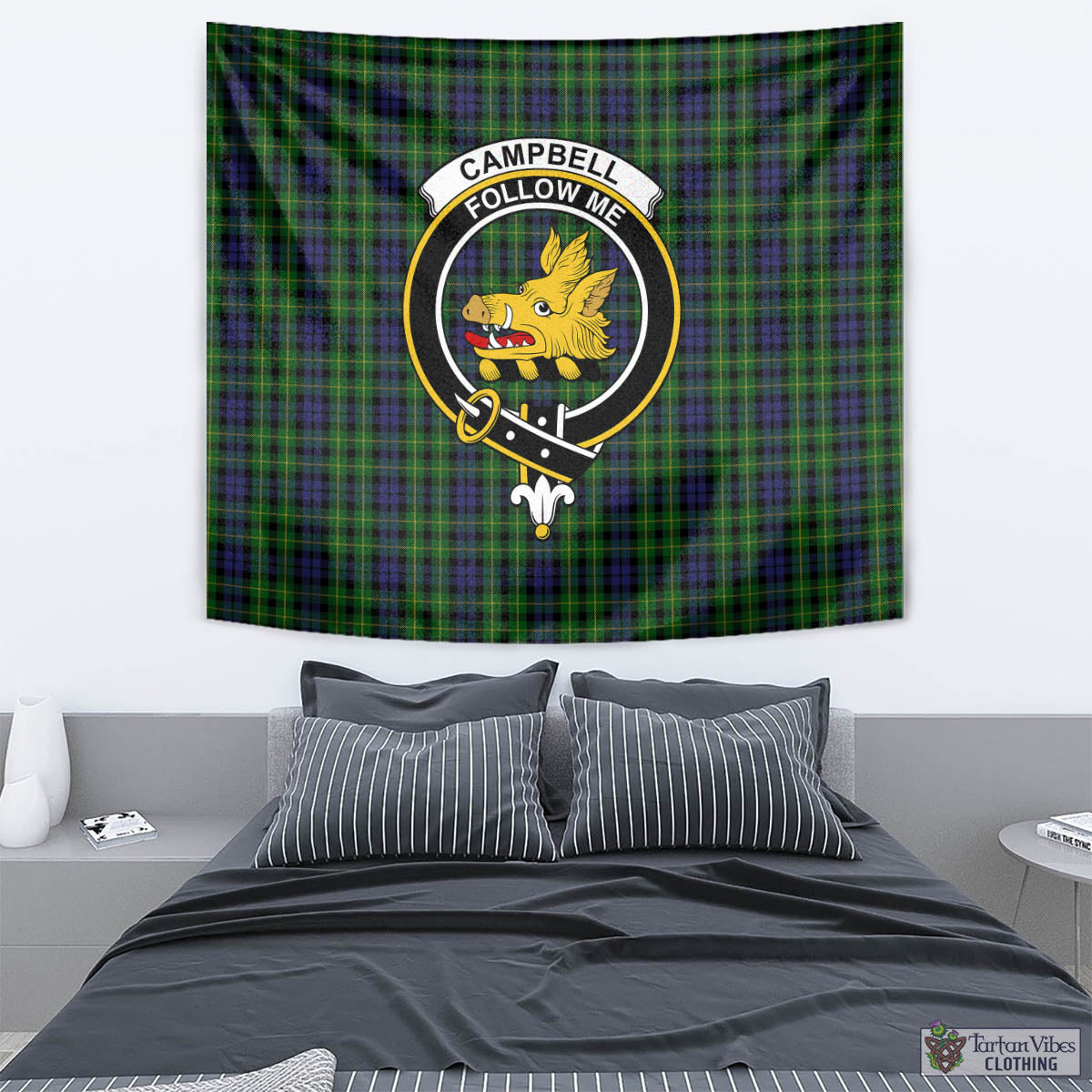 Tartan Vibes Clothing Campbell of Breadalbane Tartan Tapestry Wall Hanging and Home Decor for Room with Family Crest