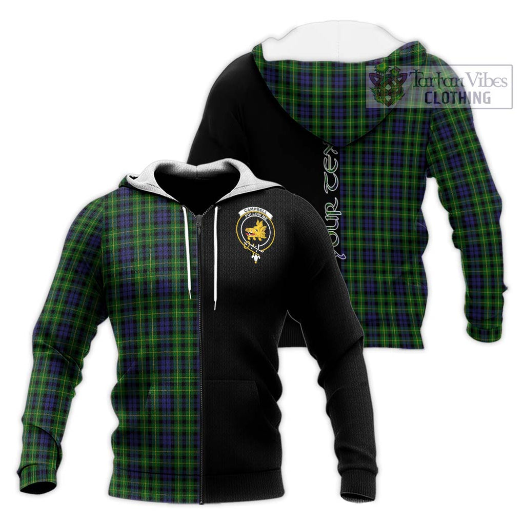 Campbell of Breadalbane Tartan Knitted Hoodie with Family Crest and Half Of Me Style Unisex Knitted Zip Hoodie - Tartanvibesclothing Shop