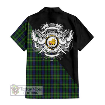 Campbell of Breadalbane Tartan Short Sleeve Button Shirt with Family Crest and Military Logo Style