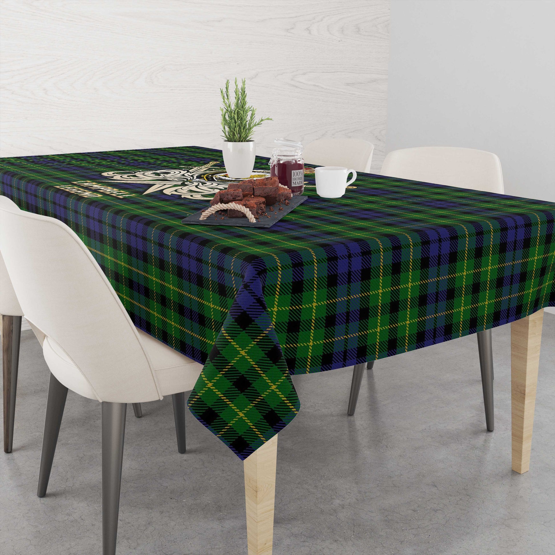 Tartan Vibes Clothing Campbell of Breadalbane Tartan Tablecloth with Clan Crest and the Golden Sword of Courageous Legacy