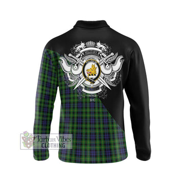 Campbell of Breadalbane Tartan Long Sleeve Polo Shirt with Family Crest and Military Logo Style