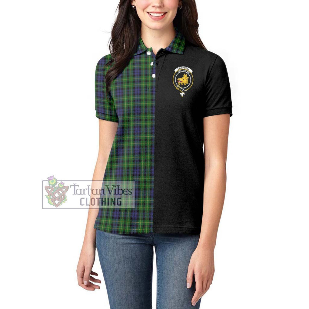 Campbell of Breadalbane Tartan Women's Polo Shirt with Family Crest and Half Of Me Style - Tartanvibesclothing Shop