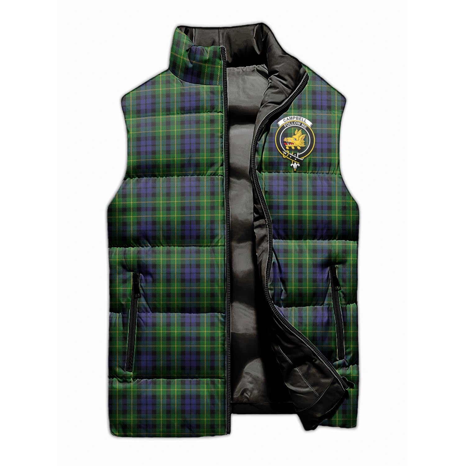 Campbell of Breadalbane Tartan Sleeveless Puffer Jacket with Family Crest - Tartanvibesclothing