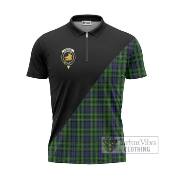 Campbell of Breadalbane Tartan Zipper Polo Shirt with Family Crest and Military Logo Style