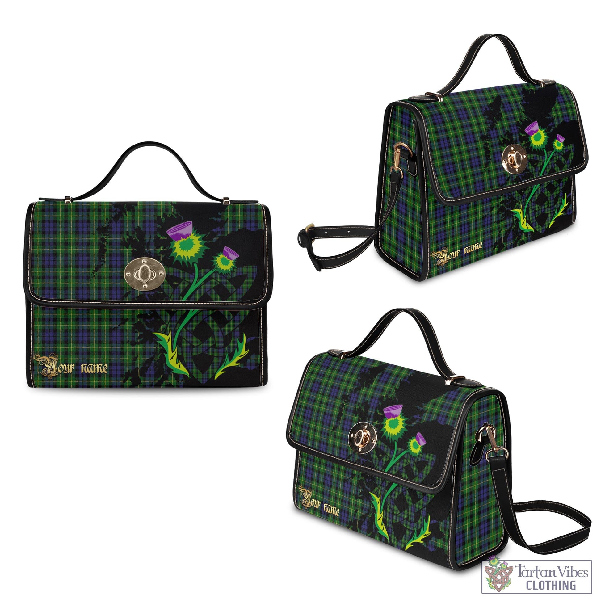 Tartan Vibes Clothing Campbell of Breadalbane Tartan Waterproof Canvas Bag with Scotland Map and Thistle Celtic Accents