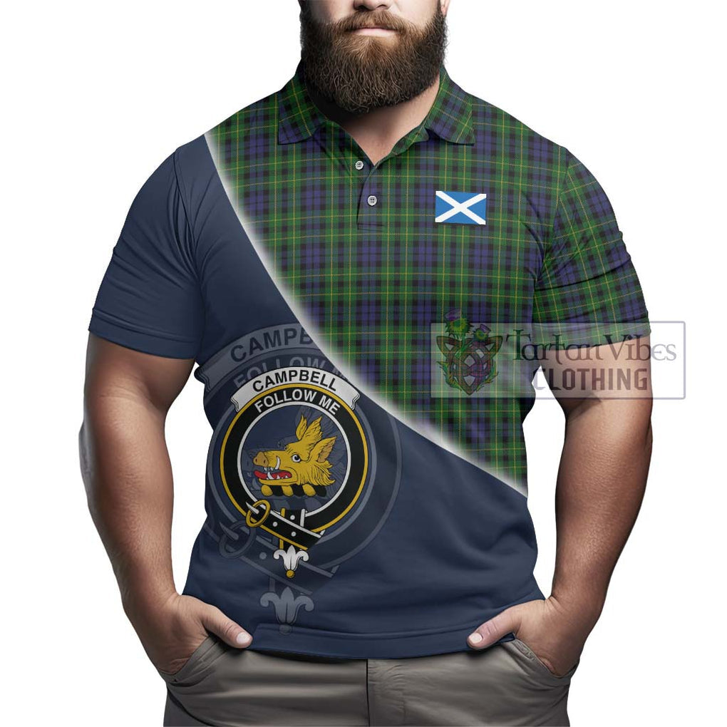 Campbell of Breadalbane Tartan Polo Shirt with Personalised National Flag and Family Crest Half Style - Tartanvibesclothing Shop