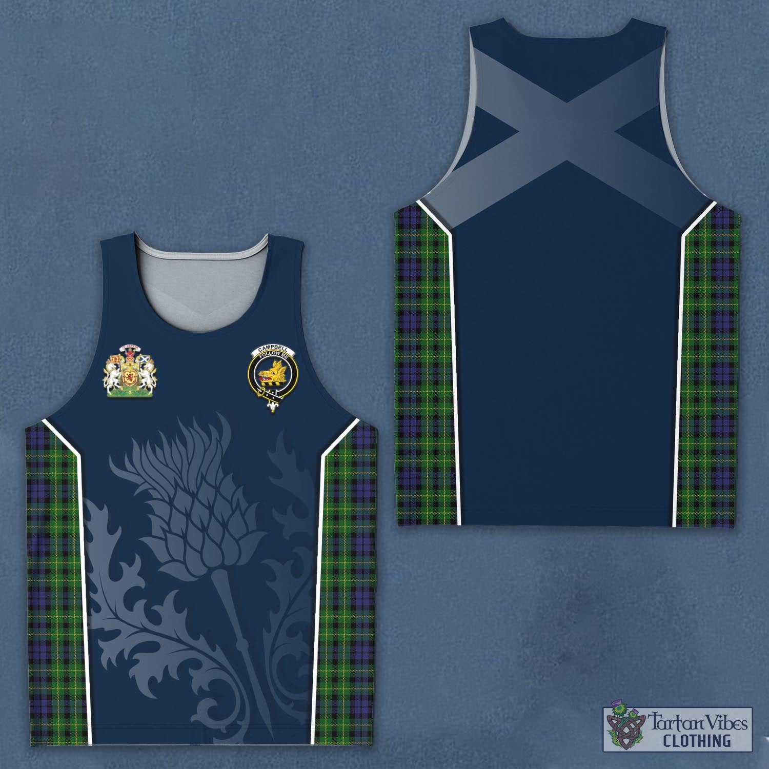 Tartan Vibes Clothing Campbell of Breadalbane Tartan Men's Tanks Top with Family Crest and Scottish Thistle Vibes Sport Style