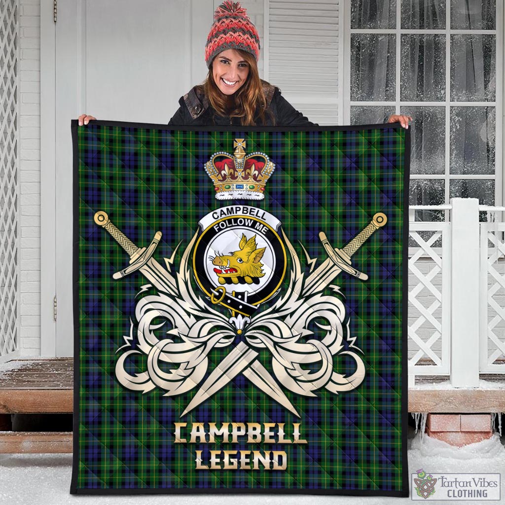 Tartan Vibes Clothing Campbell of Breadalbane Tartan Quilt with Clan Crest and the Golden Sword of Courageous Legacy