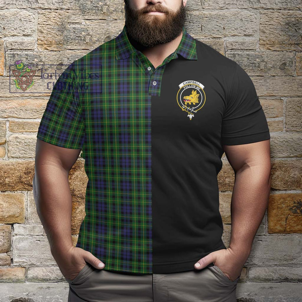 Campbell of Breadalbane Tartan Polo Shirt with Family Crest and Half Of Me Style - Tartanvibesclothing Shop