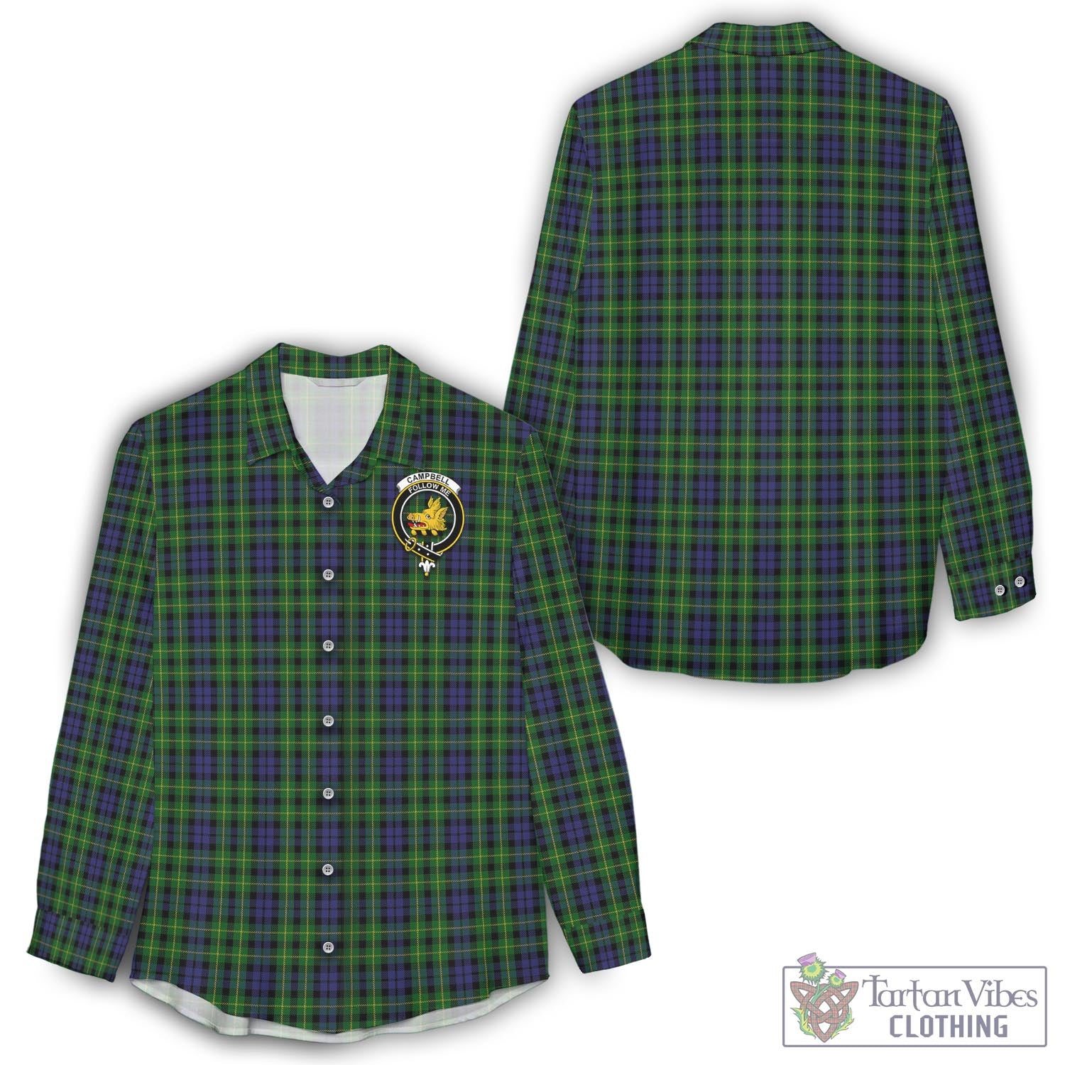 Tartan Vibes Clothing Campbell of Breadalbane Tartan Womens Casual Shirt with Family Crest