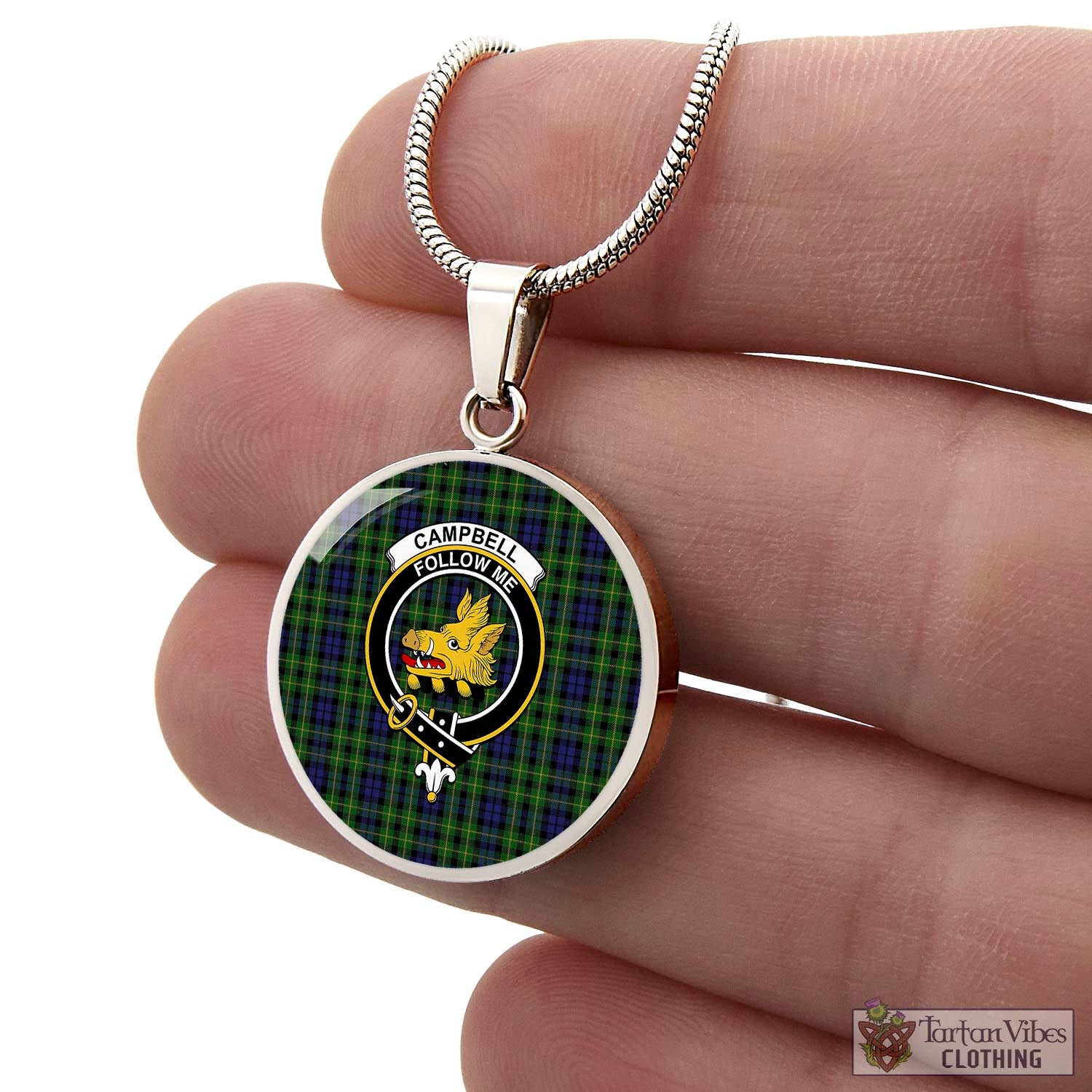 Tartan Vibes Clothing Campbell of Breadalbane Tartan Circle Necklace with Family Crest