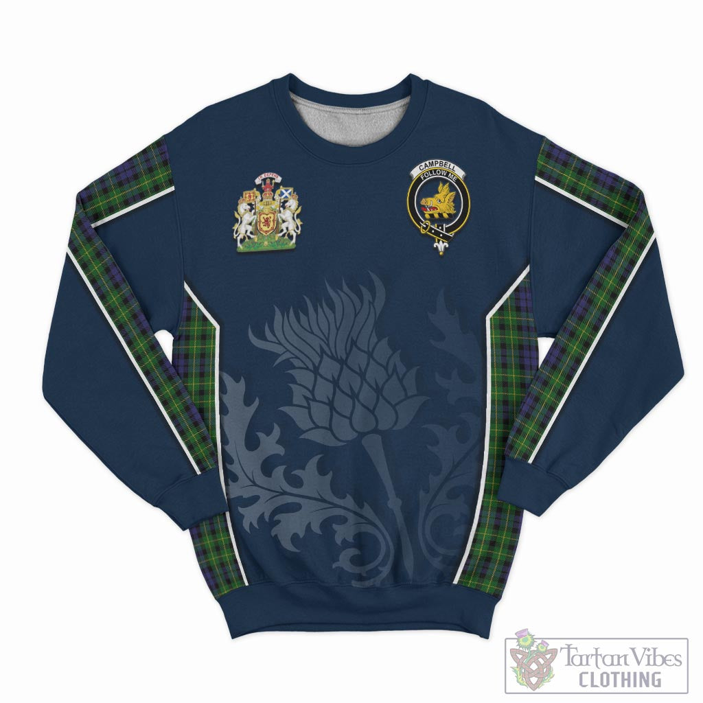 Tartan Vibes Clothing Campbell of Breadalbane Tartan Sweatshirt with Family Crest and Scottish Thistle Vibes Sport Style