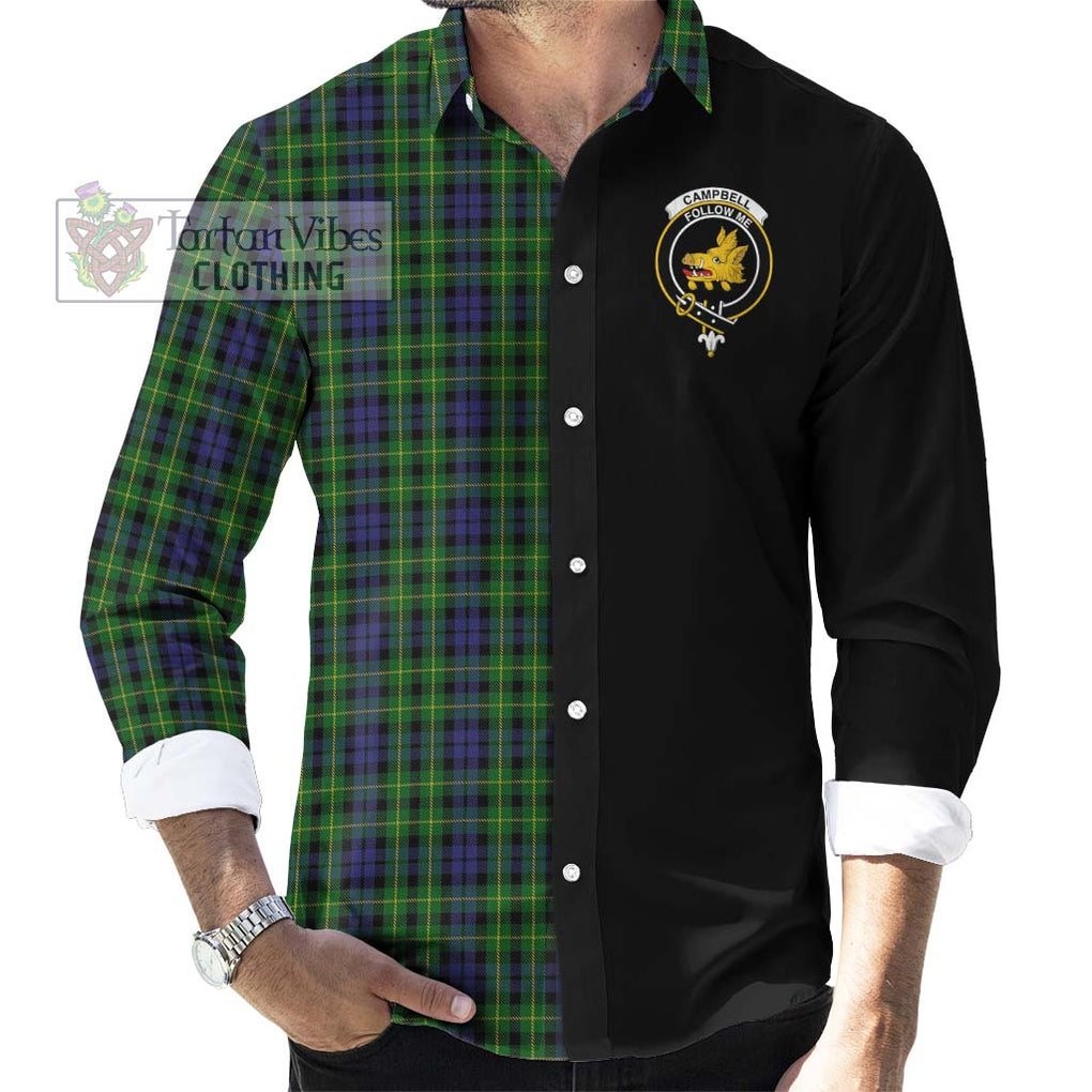 Campbell of Breadalbane Tartan Long Sleeve Button Shirt with Family Crest and Half Of Me Style - Tartanvibesclothing Shop