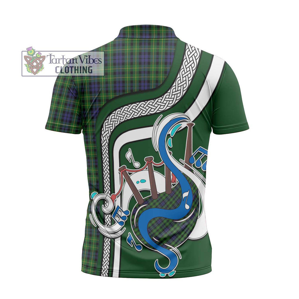 Campbell of Breadalbane Tartan Zipper Polo Shirt with Epic Bagpipe Style - Tartanvibesclothing Shop