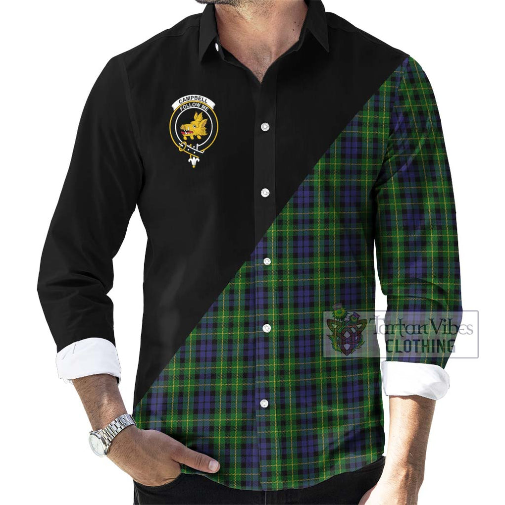 Campbell of Breadalbane Tartan Long Sleeve Button Shirt with Family Crest and Military Logo Style - Tartanvibesclothing Shop