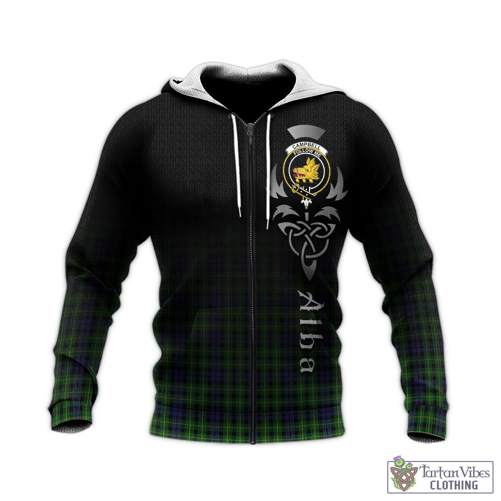 Tartan Vibes Clothing Campbell of Breadalbane Tartan Knitted Hoodie Featuring Alba Gu Brath Family Crest Celtic Inspired