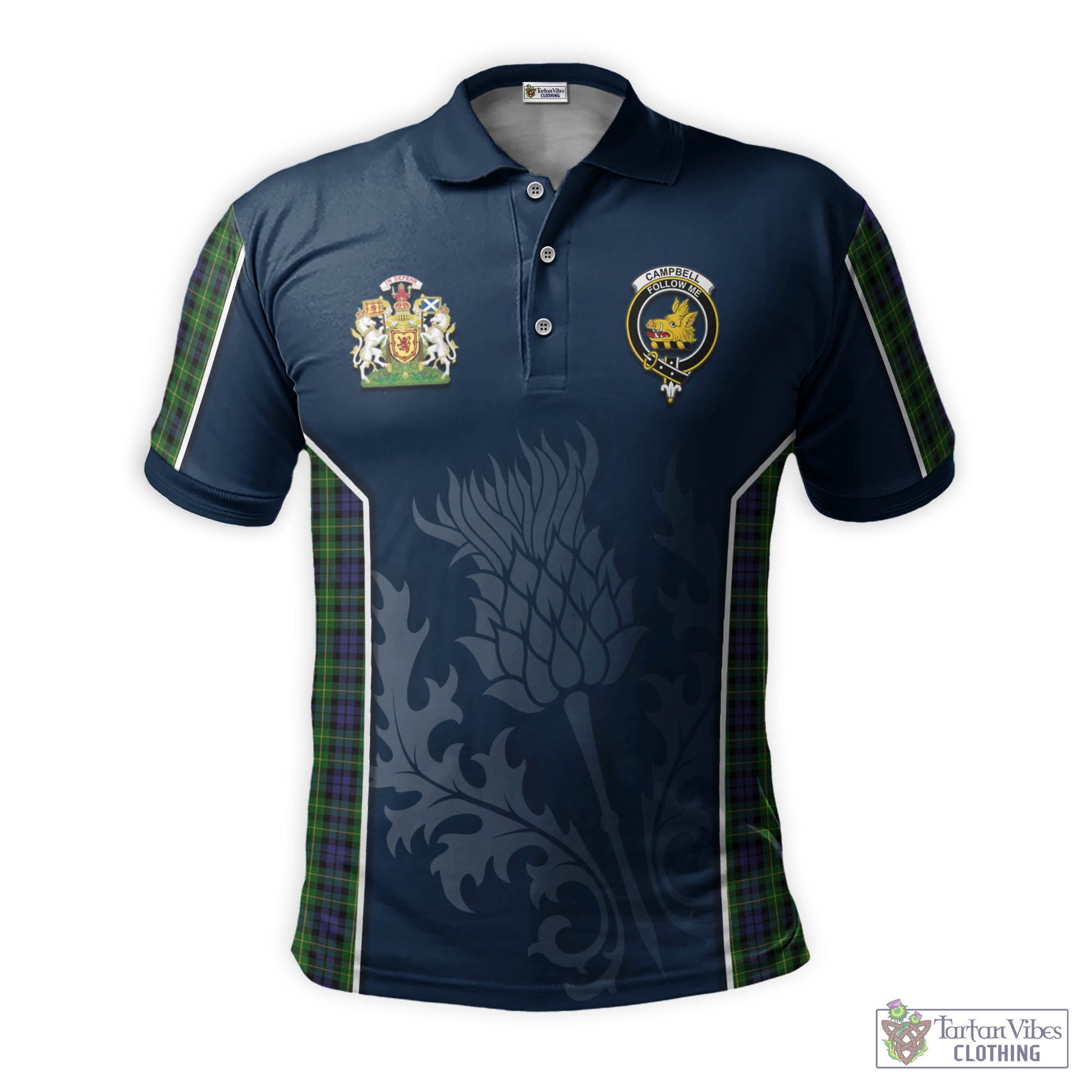 Tartan Vibes Clothing Campbell of Breadalbane Tartan Men's Polo Shirt with Family Crest and Scottish Thistle Vibes Sport Style