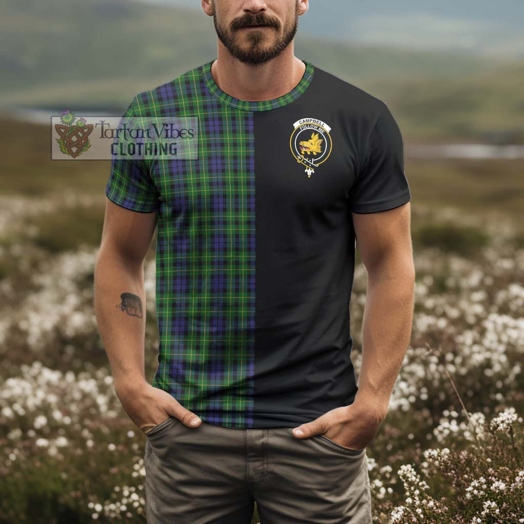 Campbell of Breadalbane Tartan T-Shirt with Family Crest and Half Of Me Style - Tartanvibesclothing Shop