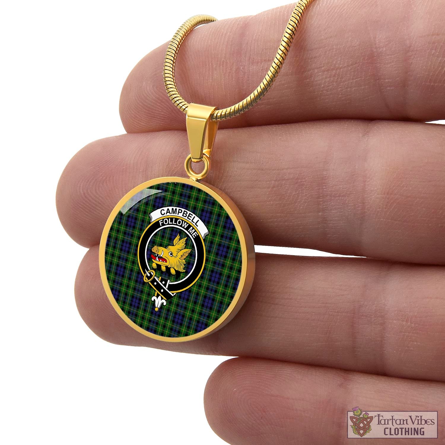 Tartan Vibes Clothing Campbell of Breadalbane Tartan Circle Necklace with Family Crest