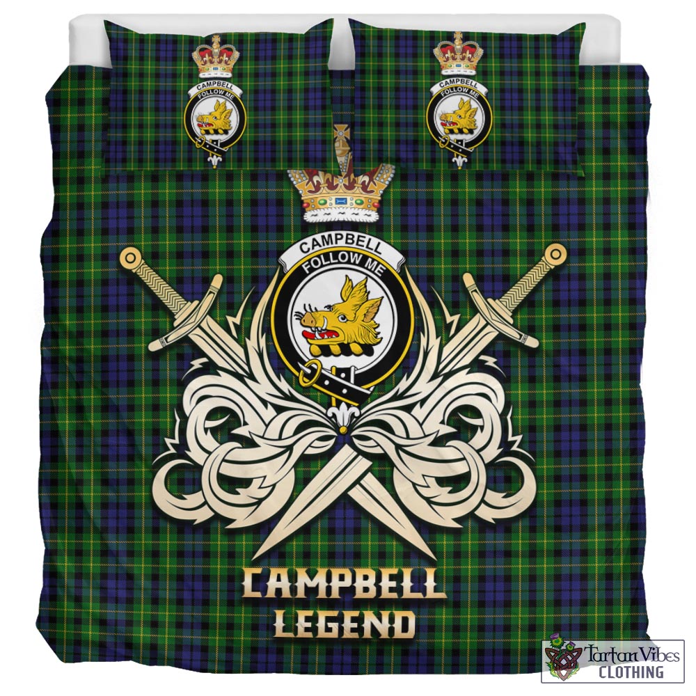 Tartan Vibes Clothing Campbell of Breadalbane Tartan Bedding Set with Clan Crest and the Golden Sword of Courageous Legacy