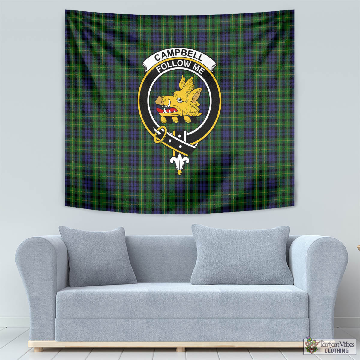 Tartan Vibes Clothing Campbell of Breadalbane Tartan Tapestry Wall Hanging and Home Decor for Room with Family Crest