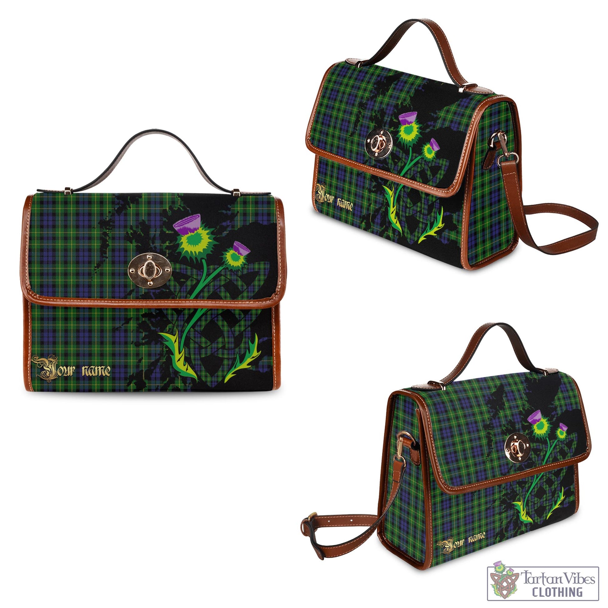 Tartan Vibes Clothing Campbell of Breadalbane Tartan Waterproof Canvas Bag with Scotland Map and Thistle Celtic Accents