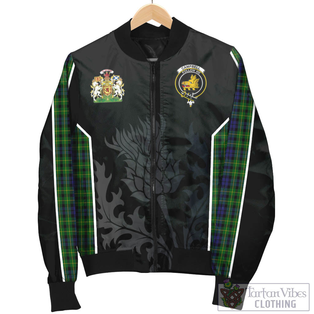 Tartan Vibes Clothing Campbell of Breadalbane Tartan Bomber Jacket with Family Crest and Scottish Thistle Vibes Sport Style