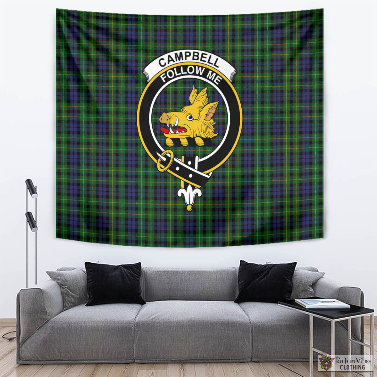 Tartan Vibes Clothing Campbell of Breadalbane Tartan Tapestry Wall Hanging and Home Decor for Room with Family Crest