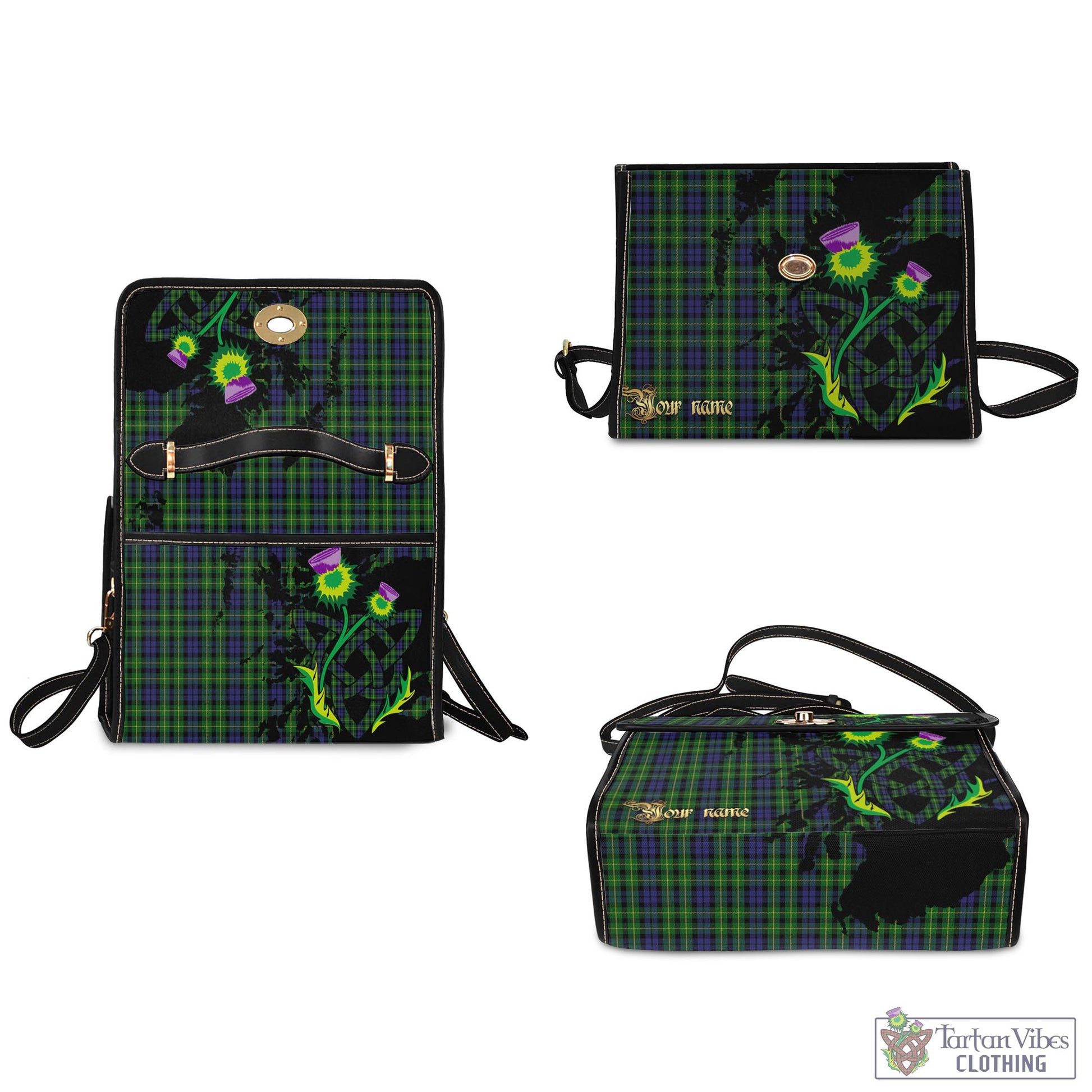 Tartan Vibes Clothing Campbell of Breadalbane Tartan Waterproof Canvas Bag with Scotland Map and Thistle Celtic Accents