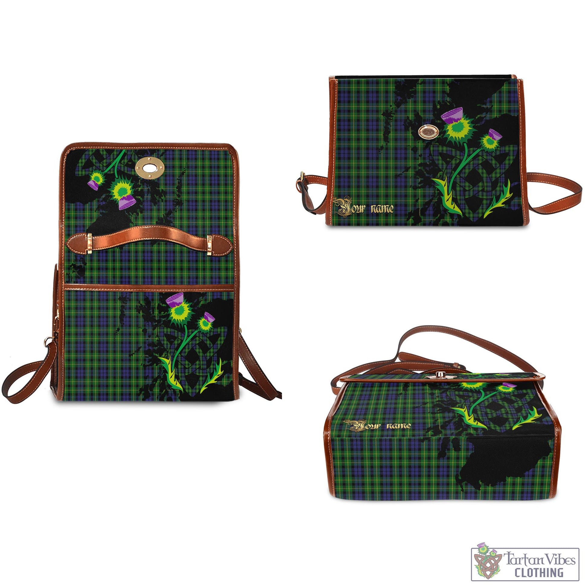 Tartan Vibes Clothing Campbell of Breadalbane Tartan Waterproof Canvas Bag with Scotland Map and Thistle Celtic Accents