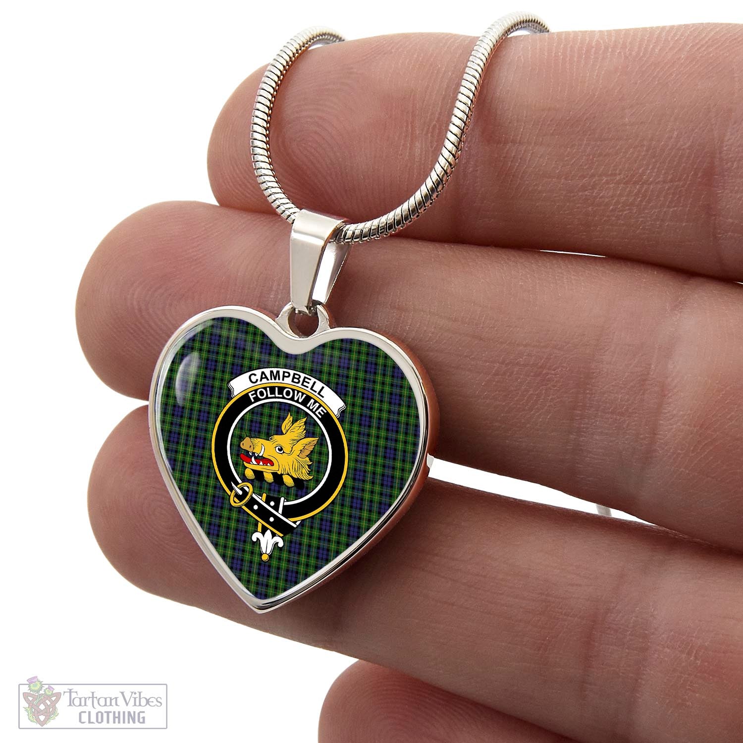 Tartan Vibes Clothing Campbell of Breadalbane Tartan Heart Necklace with Family Crest