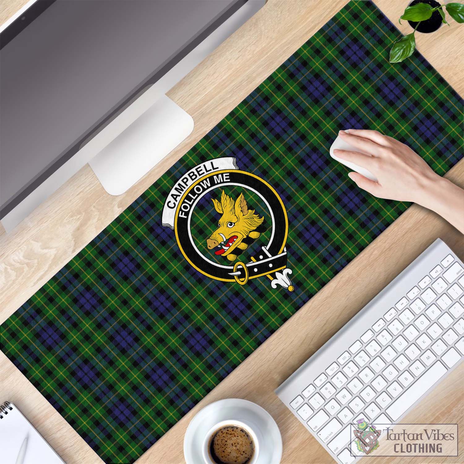 Tartan Vibes Clothing Campbell of Breadalbane Tartan Mouse Pad with Family Crest