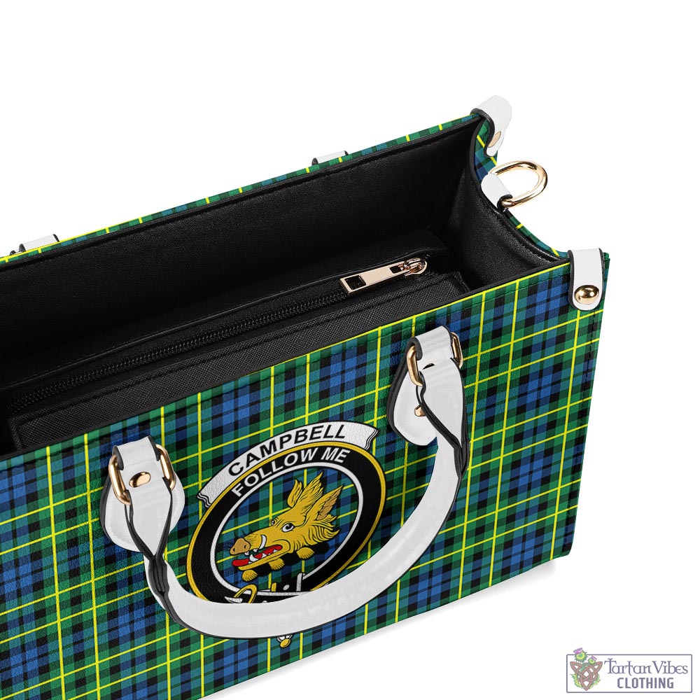 Tartan Vibes Clothing Campbell of Breadalbane Ancient Tartan Luxury Leather Handbags with Family Crest