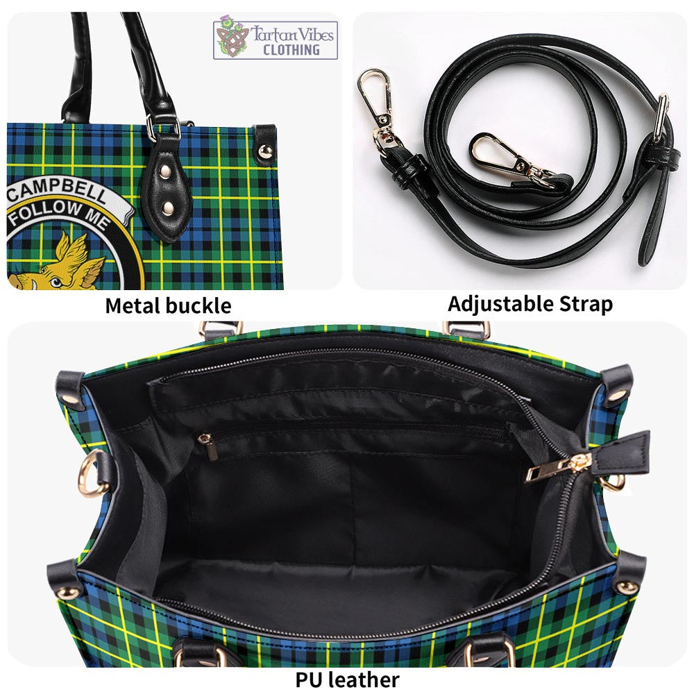 Tartan Vibes Clothing Campbell of Breadalbane Ancient Tartan Luxury Leather Handbags with Family Crest