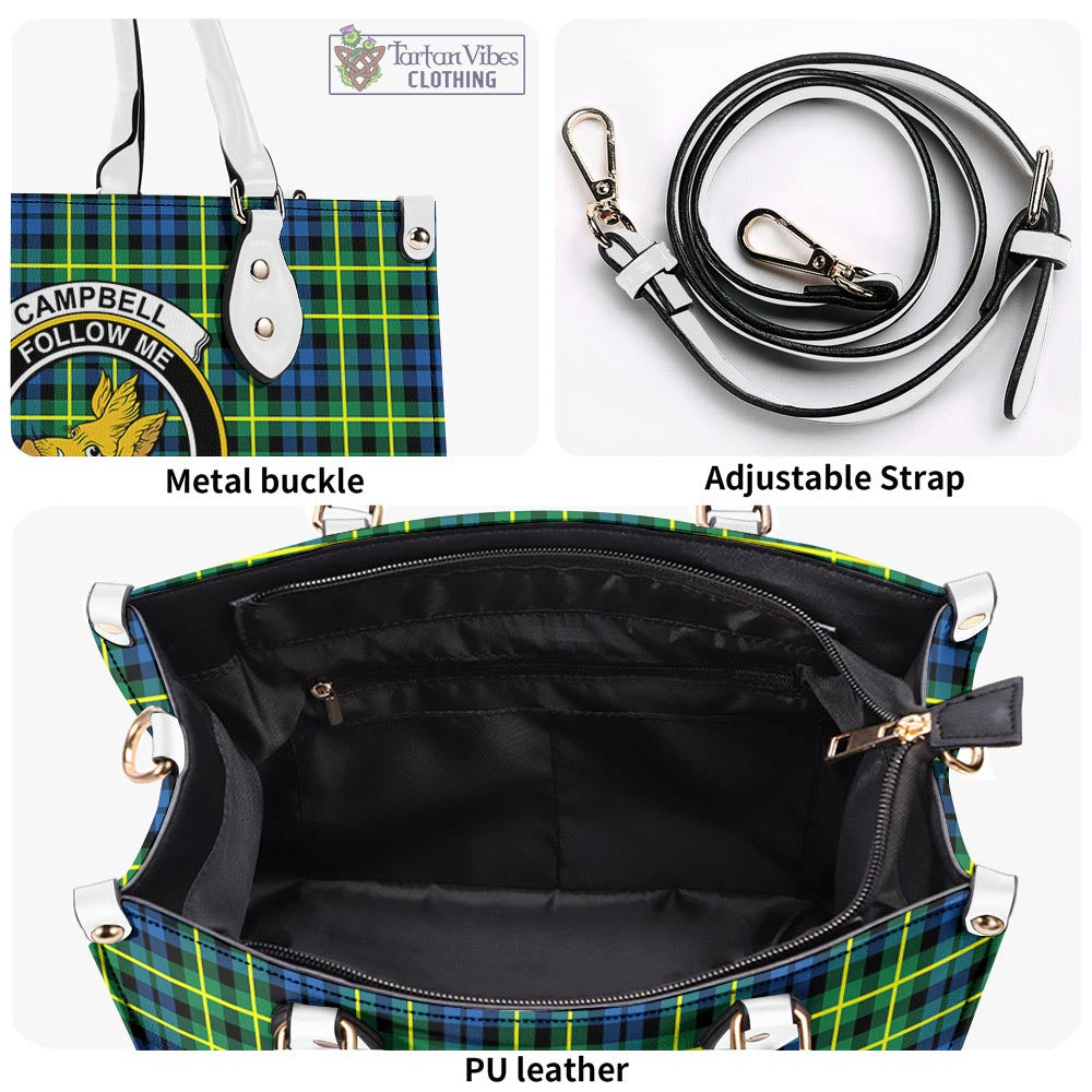 Tartan Vibes Clothing Campbell of Breadalbane Ancient Tartan Luxury Leather Handbags with Family Crest