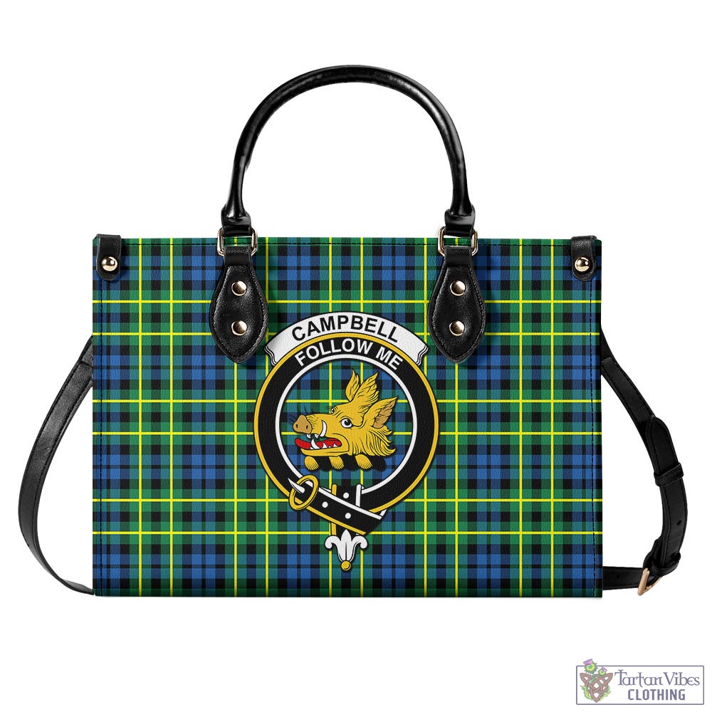 Tartan Vibes Clothing Campbell of Breadalbane Ancient Tartan Luxury Leather Handbags with Family Crest