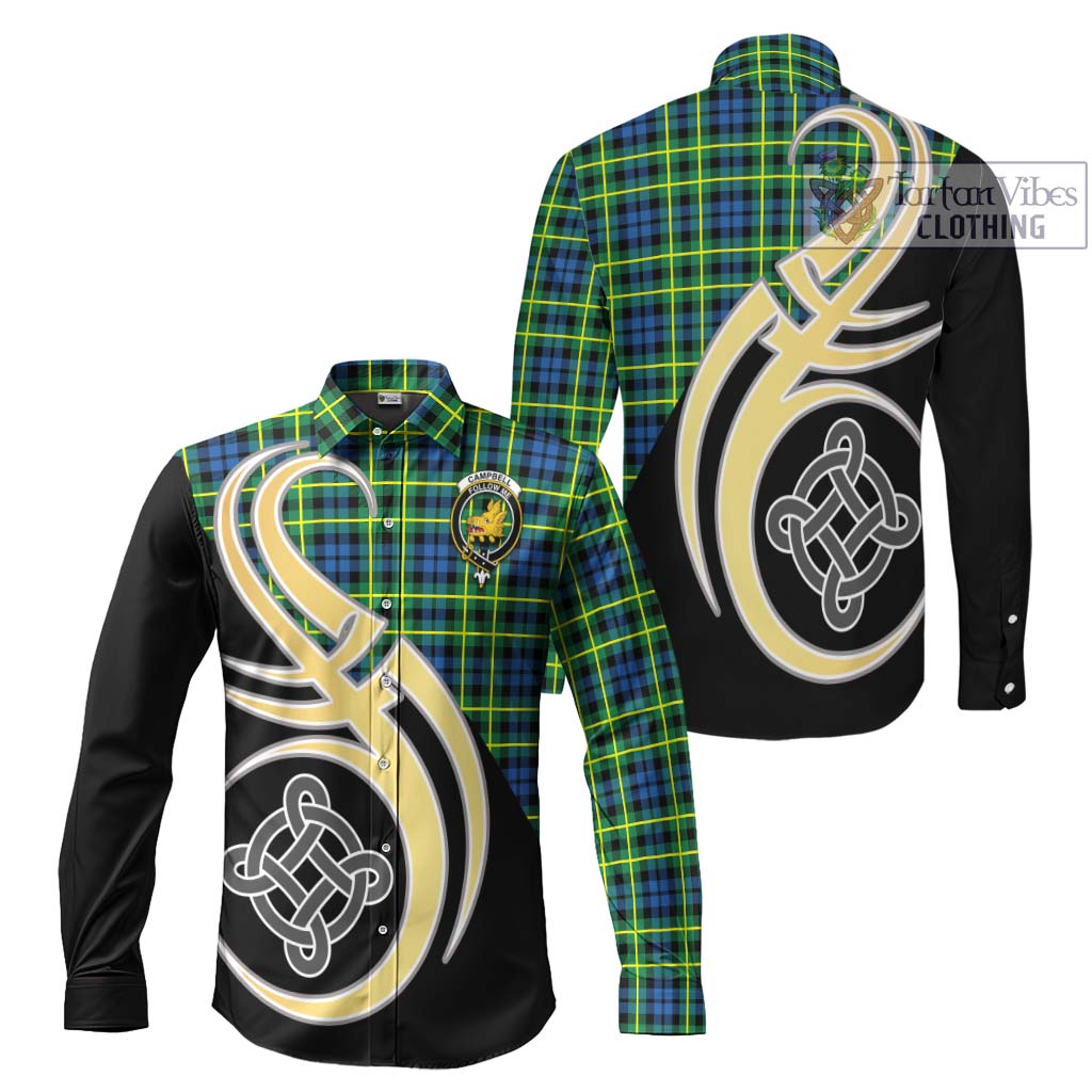 Tartan Vibes Clothing Campbell of Breadalbane Ancient Tartan Long Sleeve Button Shirt with Family Crest and Celtic Symbol Style