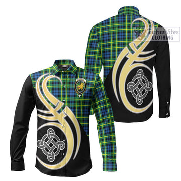 Campbell of Breadalbane Ancient Tartan Long Sleeve Button Shirt with Family Crest and Celtic Symbol Style