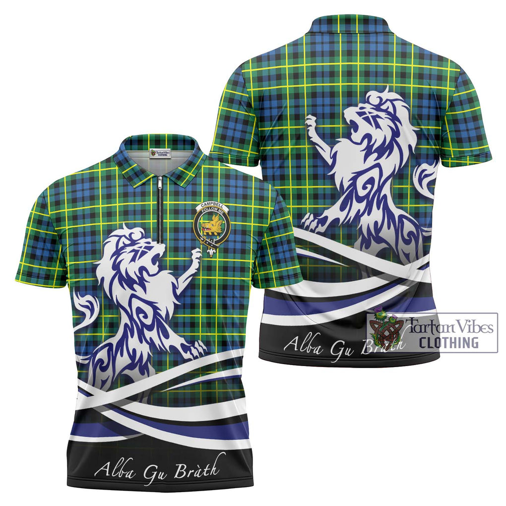 Campbell of Breadalbane Ancient Tartan Zipper Polo Shirt with Alba Gu Brath Regal Lion Emblem Unisex - Tartanvibesclothing Shop