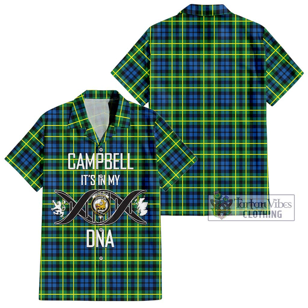 Campbell of Breadalbane Ancient Tartan Short Sleeve Button Shirt with Family Crest DNA In Me Style Kid - Tartanvibesclothing Shop