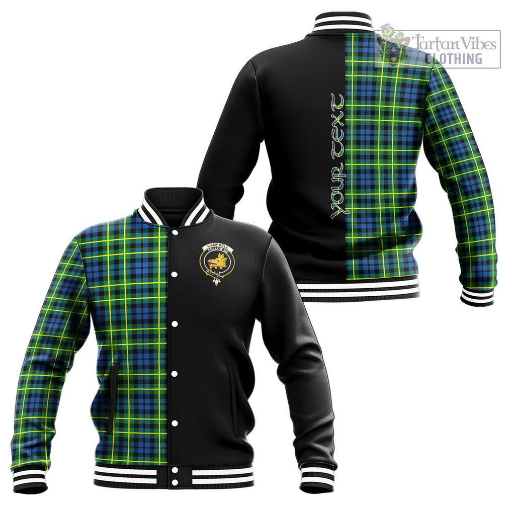 Campbell of Breadalbane Ancient Tartan Baseball Jacket with Family Crest and Half Of Me Style Unisex - Tartanvibesclothing Shop