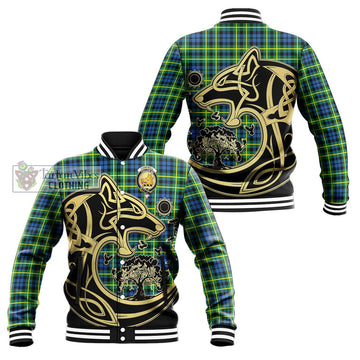 Campbell of Breadalbane Ancient Tartan Baseball Jacket with Family Crest Celtic Wolf Style