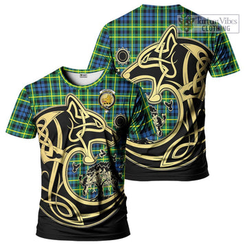 Campbell of Breadalbane Ancient Tartan T-Shirt with Family Crest Celtic Wolf Style