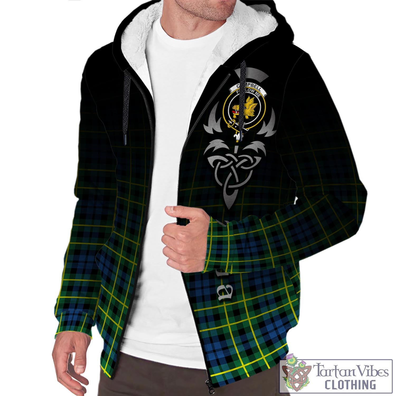 Tartan Vibes Clothing Campbell of Breadalbane Ancient Tartan Sherpa Hoodie Featuring Alba Gu Brath Family Crest Celtic Inspired