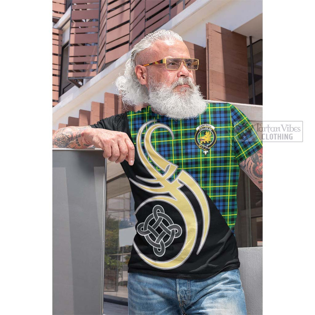 Tartan Vibes Clothing Campbell of Breadalbane Ancient Tartan Cotton T-shirt with Family Crest and Celtic Symbol Style