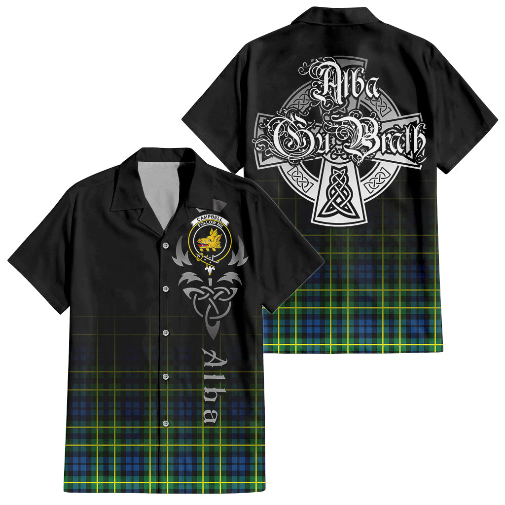 Tartan Vibes Clothing Campbell of Breadalbane Ancient Tartan Short Sleeve Button Up Featuring Alba Gu Brath Family Crest Celtic Inspired