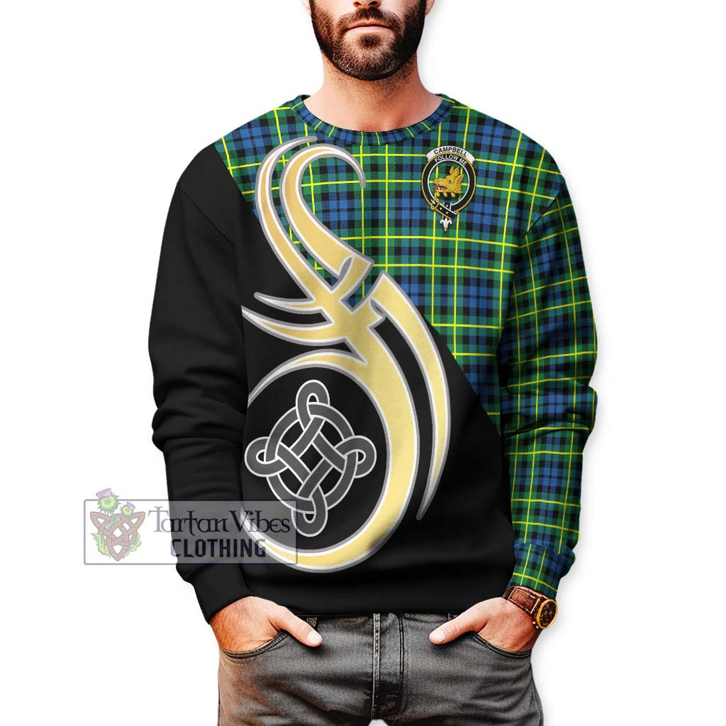 Campbell of Breadalbane Ancient Tartan Sweatshirt with Family Crest and Celtic Symbol Style Unisex - Tartan Vibes Clothing