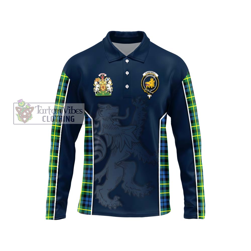 Campbell of Breadalbane Ancient Tartan Long Sleeve Polo Shirt with Family Crest and Lion Rampant Vibes Sport Style Unisex - Tartan Vibes Clothing